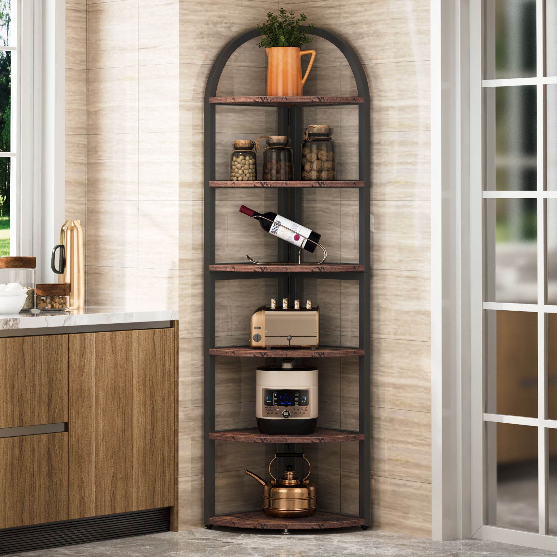 6 Tier Corner Shelf - 71 Inch Tall Space-Saving Bookshelf for Small Spaces | Perfect for Living Room, Bedroom, or Office Storage & Organization