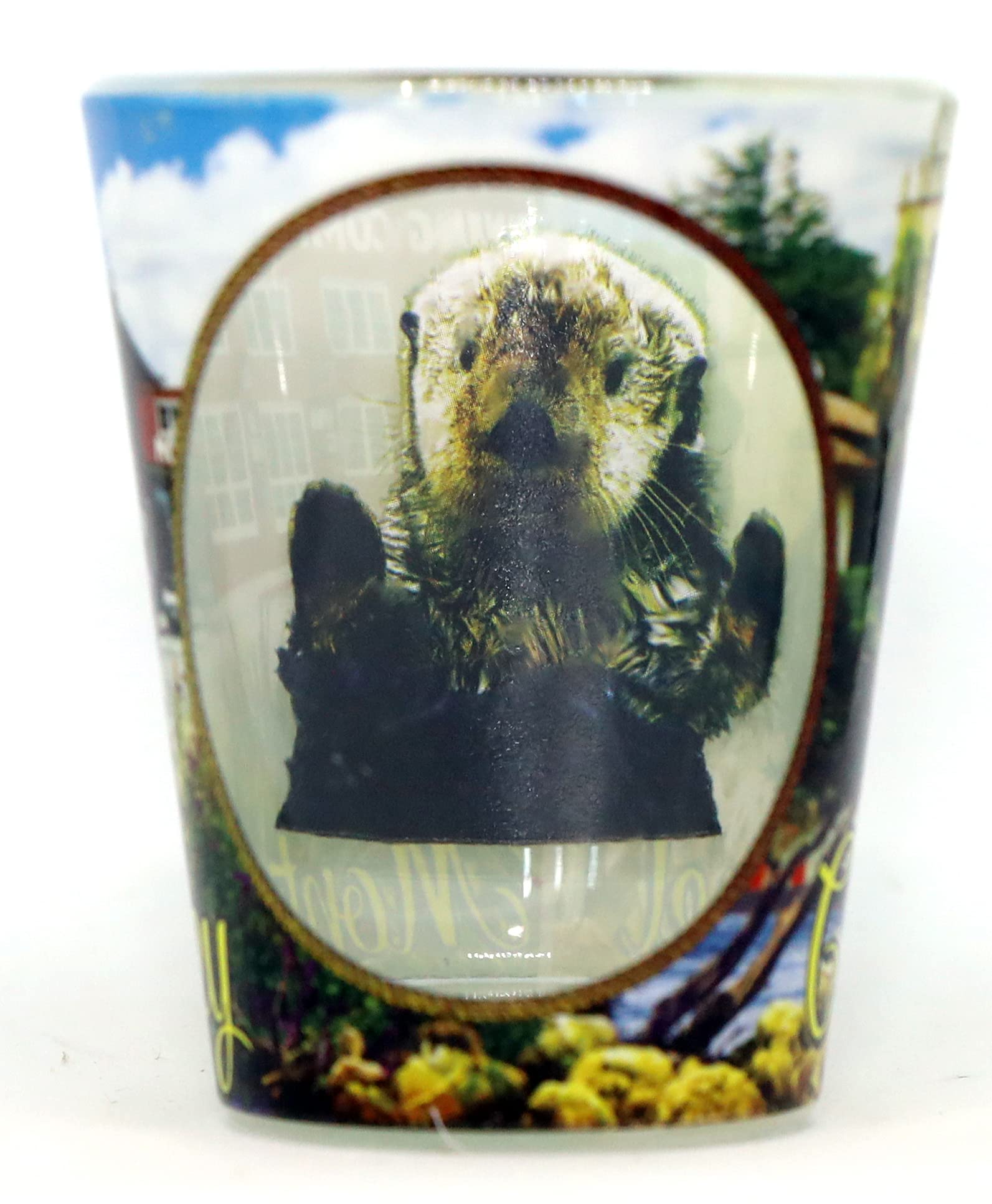 California Themed Shot Glass - Monterey & Carmel Scenic Window Collage Design - Perfect for Gifts, Parties, and Home Bar Decor