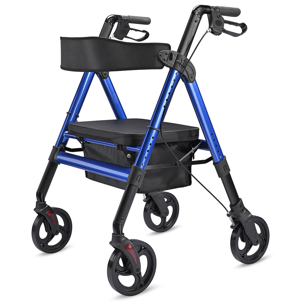 Premium Aluminum Rollator Walker with Seat & Back Support - Heavy Duty 450lbs Capacity, 8 Smooth-Rolling Casters - Ideal for Seniors, Mobility Assistance & Indoor/Outdoor Use