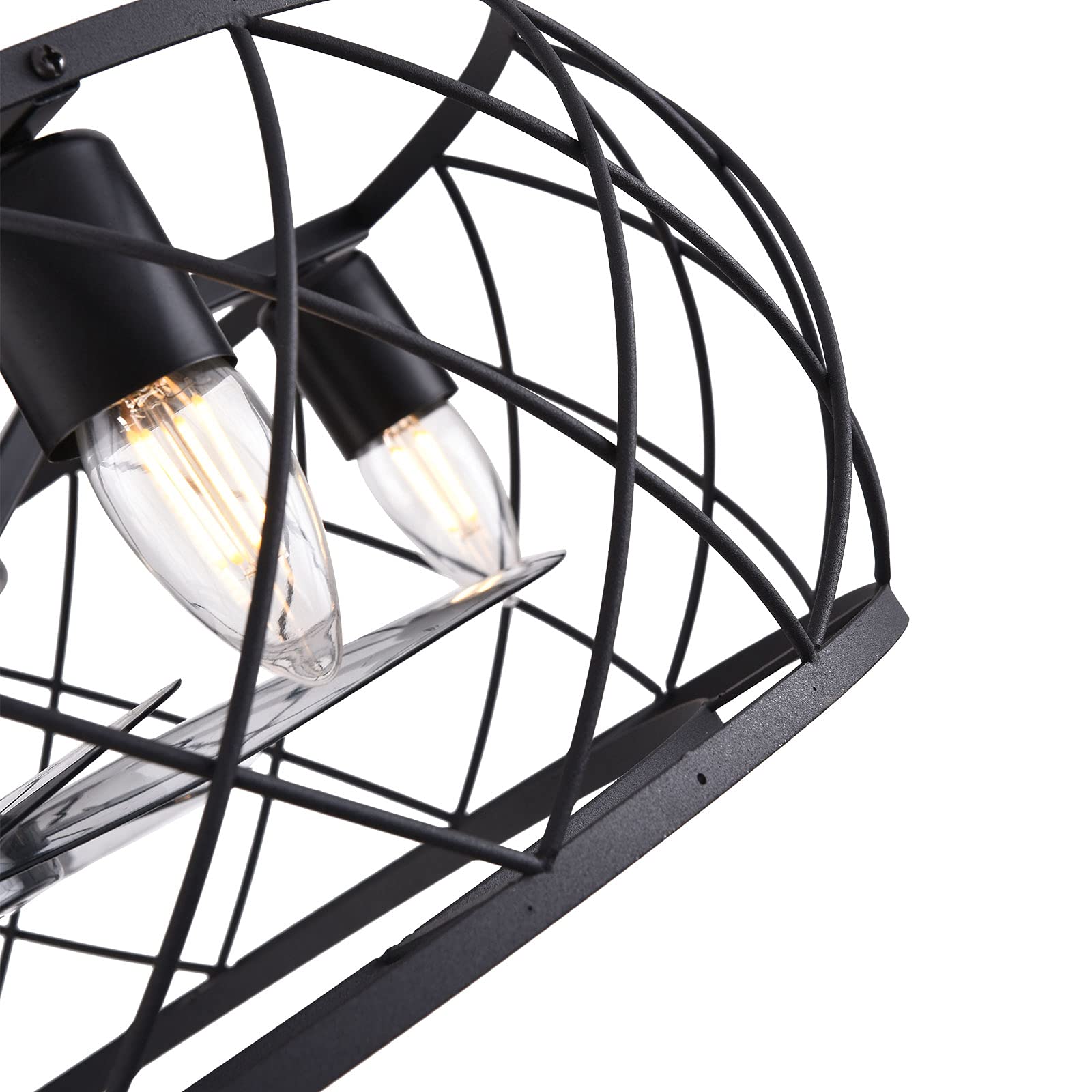 20 Inch Black Industrial Metal Cage Ceiling Fan with Remote Control & Lights - Rustic Style for Living Room, Bedroom, or Office