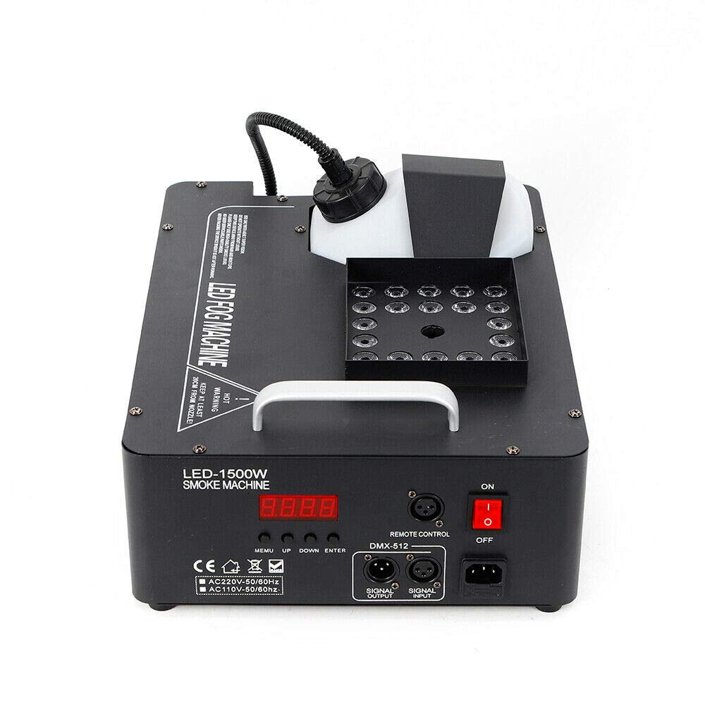 1500W Professional Fog Machine with RGB LED Lights & Remote Control - Vertical Spray DJ Stage Fogger for Halloween Parties, Concerts, Theater & Special Effects