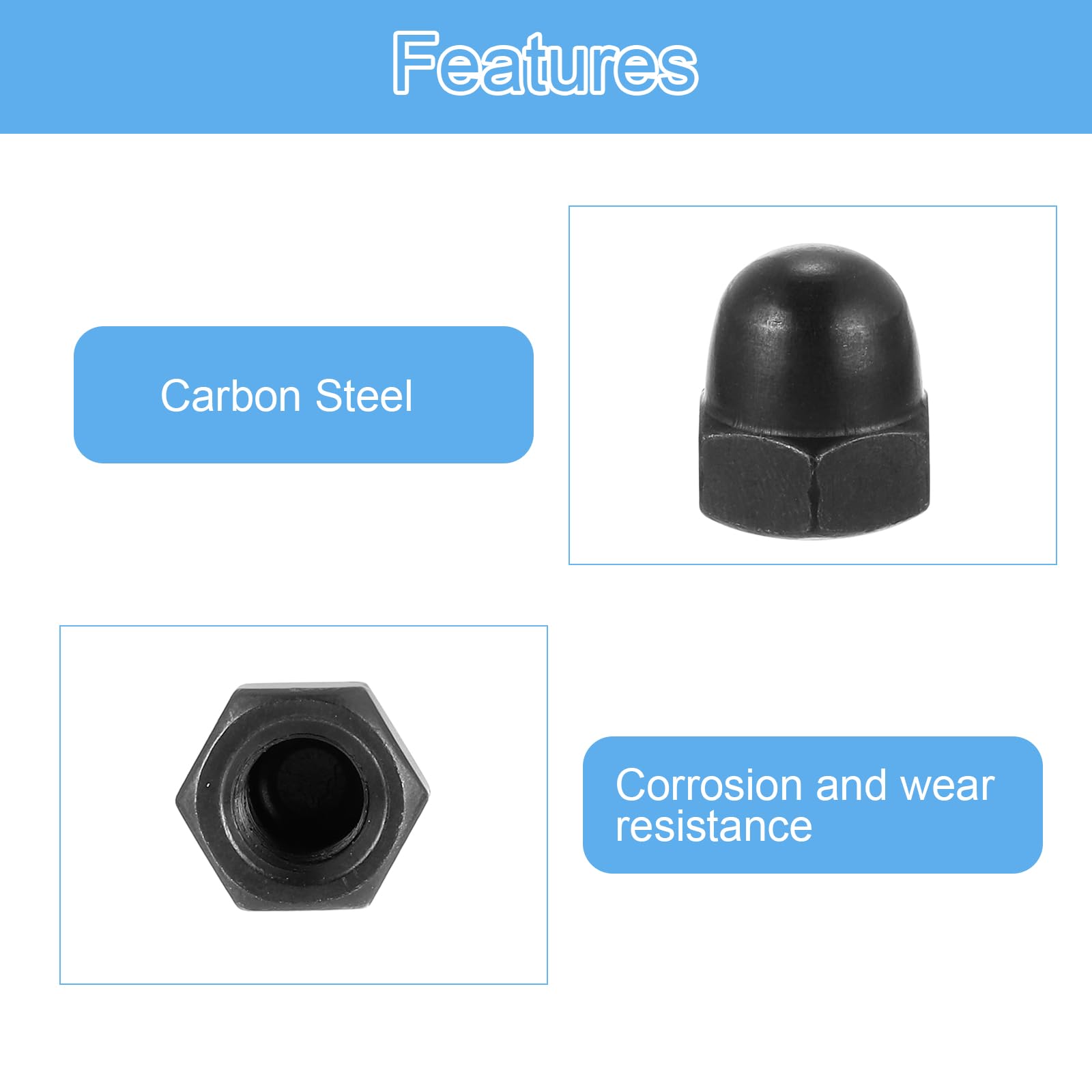 50Pcs M8x1.25 Carbon Steel Acorn Cap Nuts - Black Zinc Plated Dome Head Bolt Covers for Automotive, Furniture & DIY Projects - Durable Hardware Fasteners