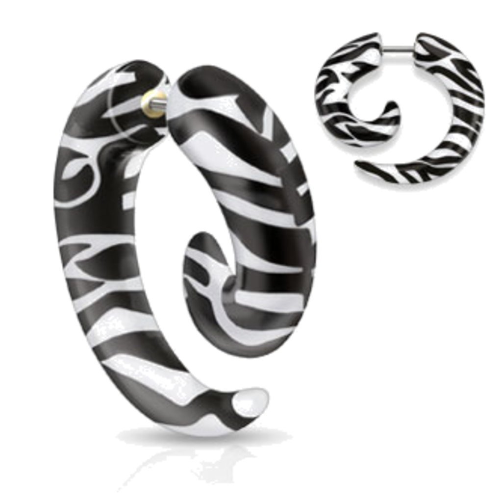 Zebra Fake Ear Cheater Plugs - Spiral Gauges for Normal Pierced Ears (16g) - Perfect for Costume Parties, Cosplay & Alternative Fashion