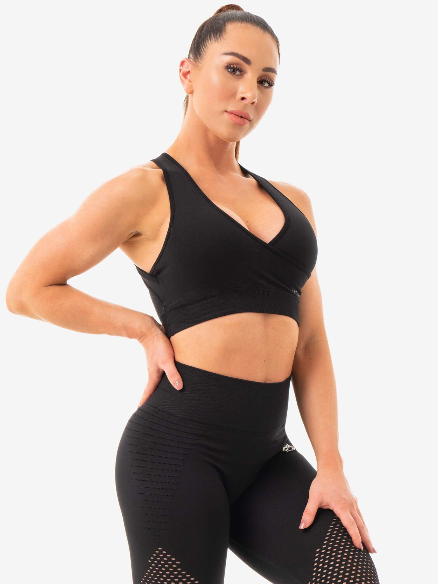 Geo Seamless Sports Bra for Women - High Support Workout Top - Breathable & Comfortable for Yoga, Running & Gym - Black