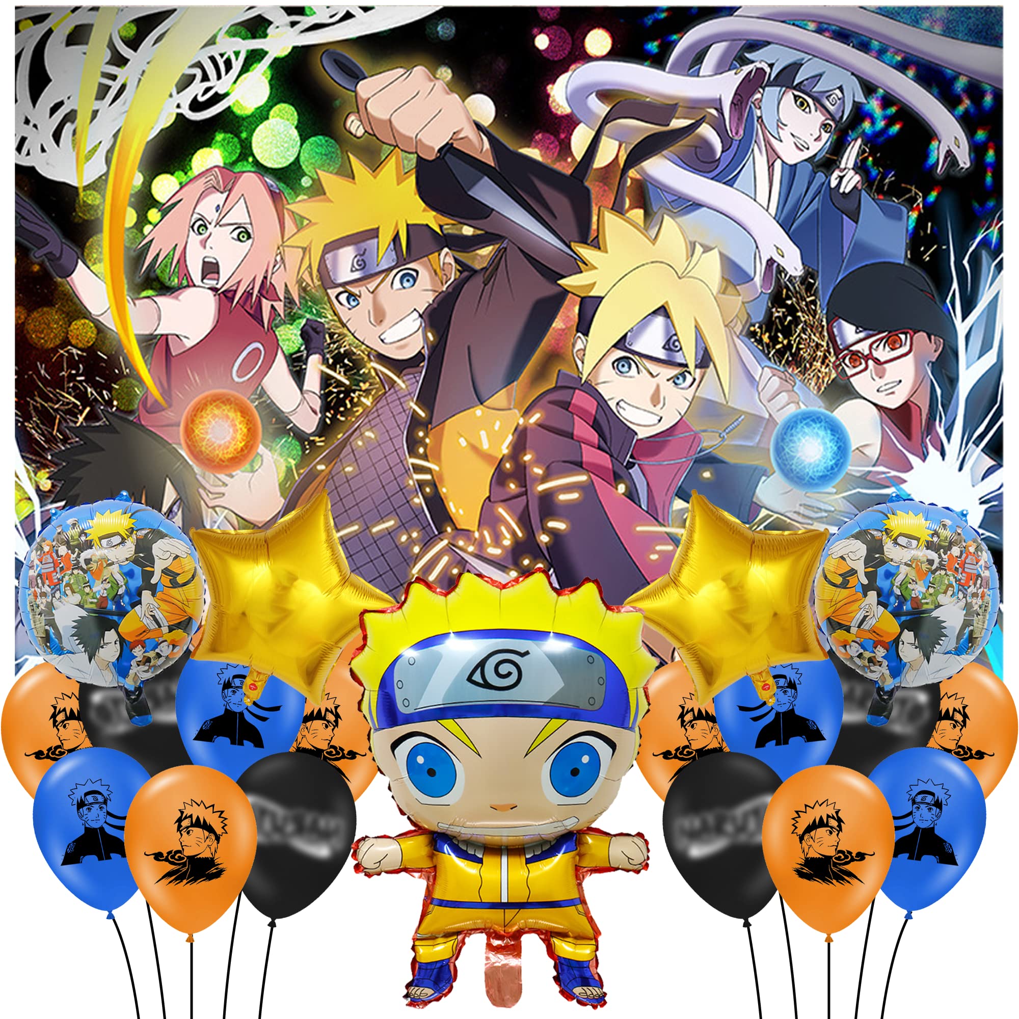 Anime Birthday Party Decorations Set - Colorful Tablecloth, Foil Balloons, Star & Round Balloons, Latex Balloons - Perfect for Kids Anime Themed Birthday Party, Baby Shower & Special Events
