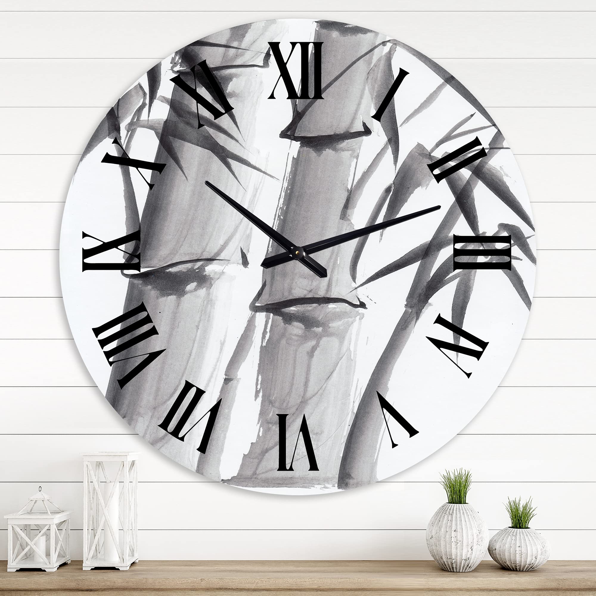 Vintage Monochrome Bamboo Wall Clock - Large Traditional Design for Kitchen, Living Room & Office Decor | Nature-Inspired Landscape Clock | Perfect Home & Gift Idea
