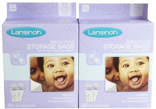 Lansinoh Breastmilk Storage Bags - 25 Count (2 Pack) - BPA Free, Leak Proof, Pre-Sterilized for Safe Breast Milk Storage - Perfect for Pumping, Freezing & Organizing Breast Milk at Home or On-the-Go