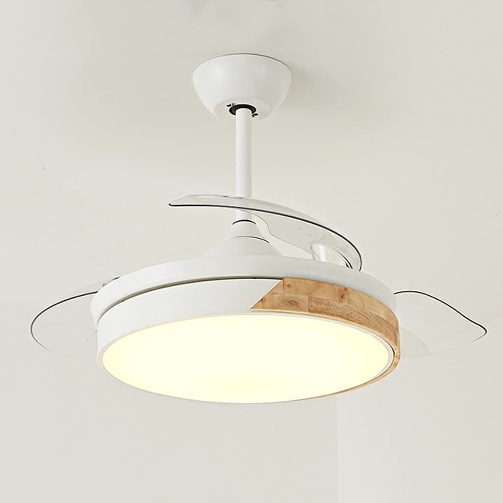 Nordic Simplicity Wood Art Invisible Ceiling Fan with LED Lights - Dimmable Remote Control Reversible Fan Chandelier for Dining Room & Living Room | Energy Efficient Home Cooling & Stylish Lighting Solution