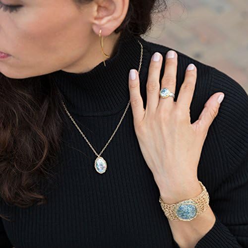 Ancient Roman Glass Ring - Two Tone Gold Plated Sterling Silver Jewelry for Women, Vintage Style Engagement & Wedding Gift