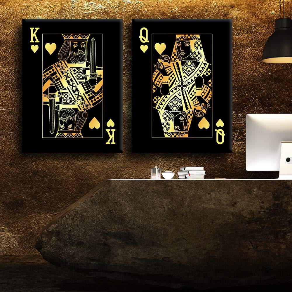 Imperial Set - King & Queen of Hearts Playing Cards Gold, Classic, Platinum Canvas Print Art - Premium Home Décor Wall Art - Ready to Hang - Made in USA (30x45 Inches) - Perfect for Game Rooms, Living Rooms, and Gift Ideas