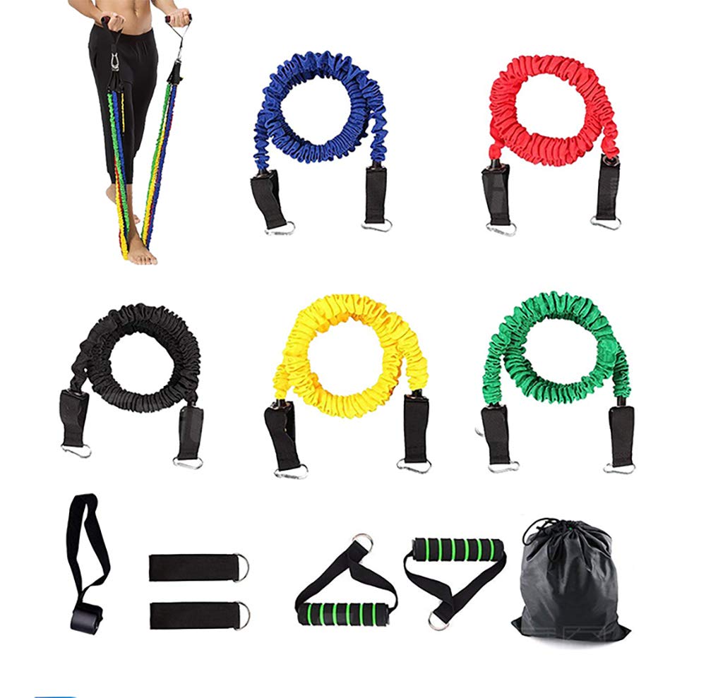 Premium Fitness Resistance Bands Set - 5-Piece Exercise Elastic Bands for Home Gym, Pilates, Yoga & Rehab - Arm, Leg, Waist & Abdomen Muscle Training with Protective Nylon Sleeves (Supports Up to 125lbs) - Perfect for Home Workouts, Physical Therapy & Strength Training