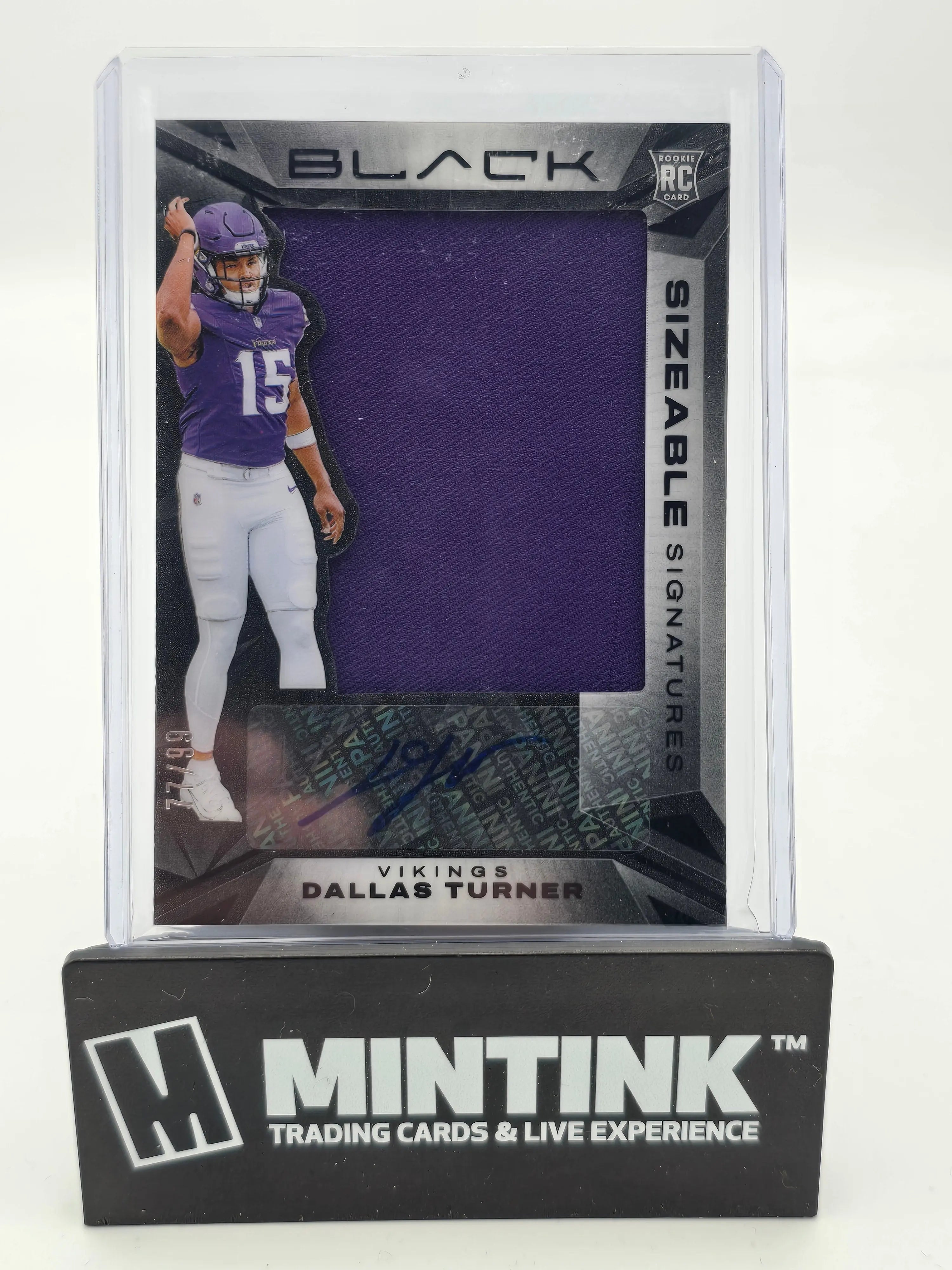 2024 Panini Black Football Dallas Turner Rookie Patch Autograph Card /99 - Limited Edition Collectible for NFL Fans & Sports Memorabilia Enthusiasts - Perfect for Trading, Displaying, or Investing in Rare Football Cards