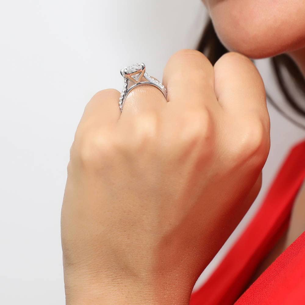 Sterling Silver Solitaire Wedding & Engagement Ring Set for Women - 5.5 Carat Oval Cut Cubic Zirconia CZ, Rhodium Plated, Size 4-10 - Perfect for Proposals, Anniversaries & Special Occasions