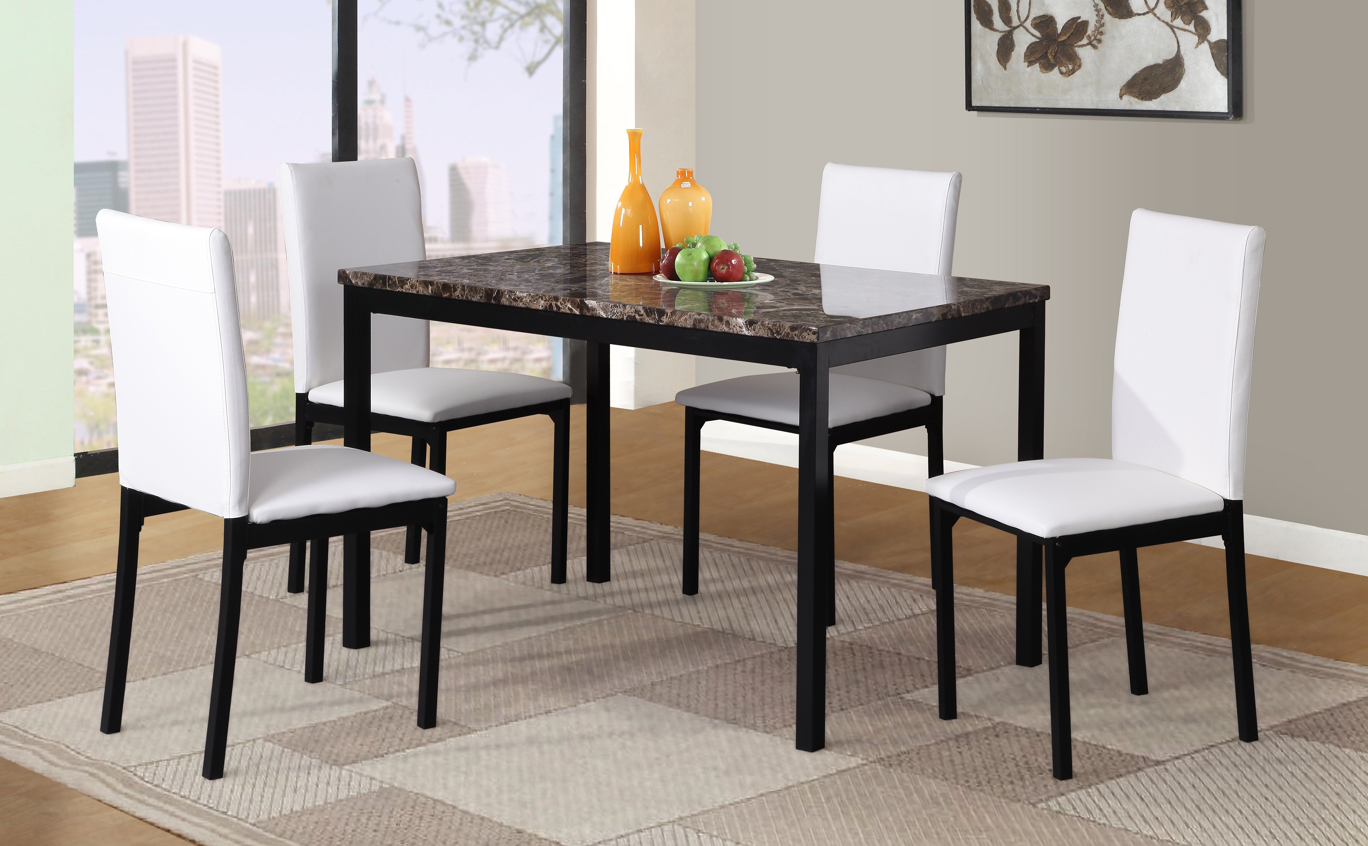 Roundhill Furniture Citico 5-Piece Metal Dinette Set with White Laminated Faux Marble Top - Perfect for Kitchen, Dining Room, and Outdoor Patio