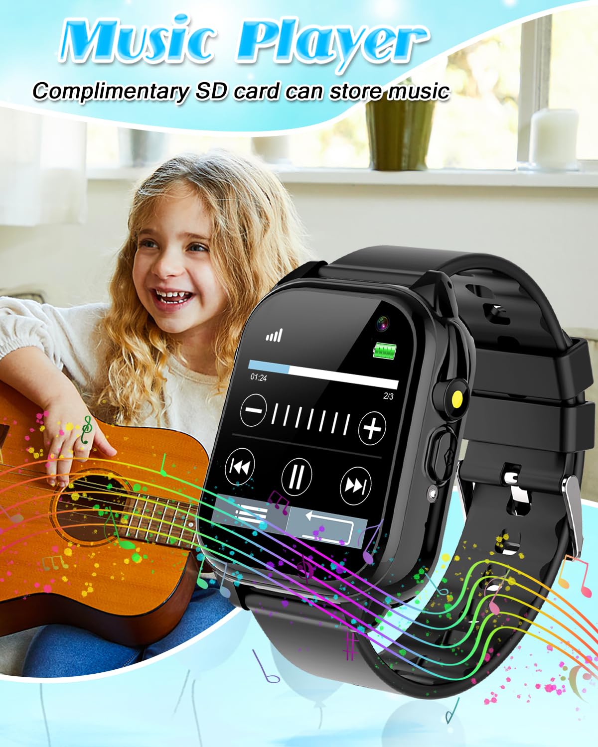 Waterproof Smart Watch for Kids 3-12 Years Old - 26 Games, HD Touchscreen, Video Camera, Pedometer, Music Player, Alarm Clock, Flashlight - Perfect Birthday Gift for Boys & Girls - Ideal for Outdoor Play, Fitness Tracking, and Daily Activities