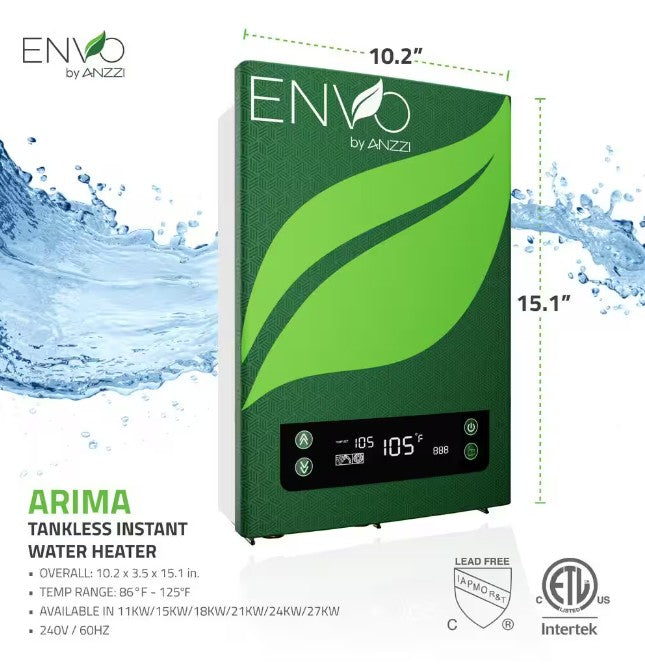 Anzzi WH AZ027 M3 Envo Atami 27kW Tankless Electric Water Heater - 4.8 GPM, Single Phase, Instant Hot Water for Home, Kitchen & Bathroom