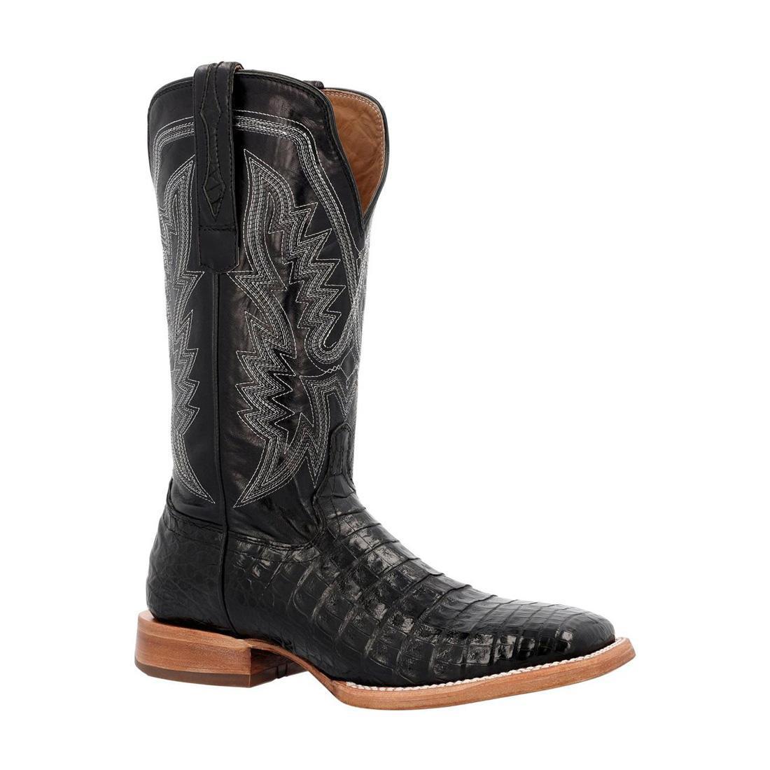 PRCA Collection Genuine Caiman Belly Leather Western Boots for Men - Black Cowboy Boots for Rodeo, Country Dancing & Western Fashion