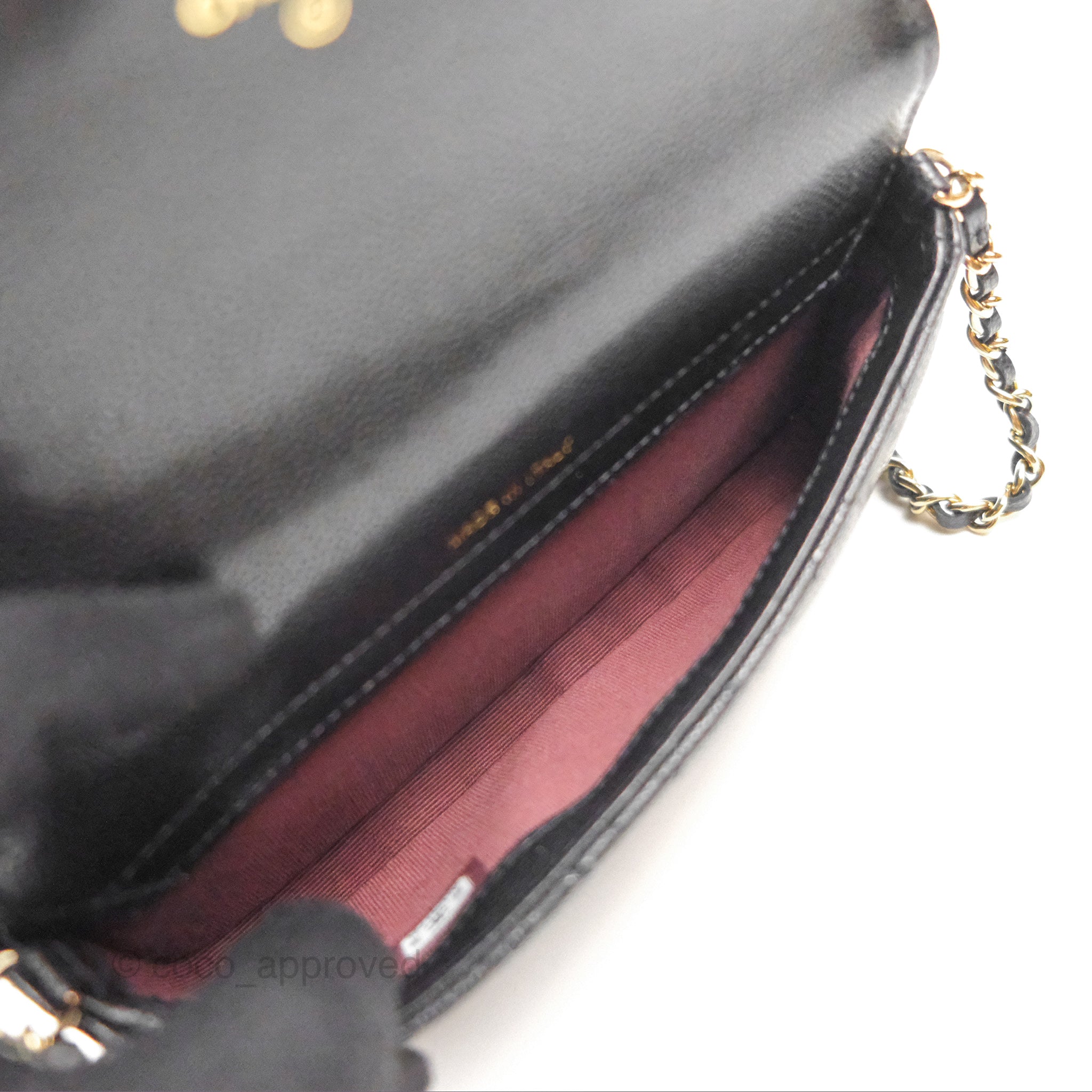 Chanel Classic Flap Phone Holder with Chain - Black Caviar Leather & Gold Hardware | Luxury Phone Crossbody Bag for Women | Perfect for Parties, Shopping & Everyday Use