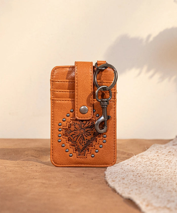 Montana West Genuine Leather Tooled Studded Card Holder - Slim Wallet for Credit Cards & ID - Perfect for Travel, Everyday Use & Gifts