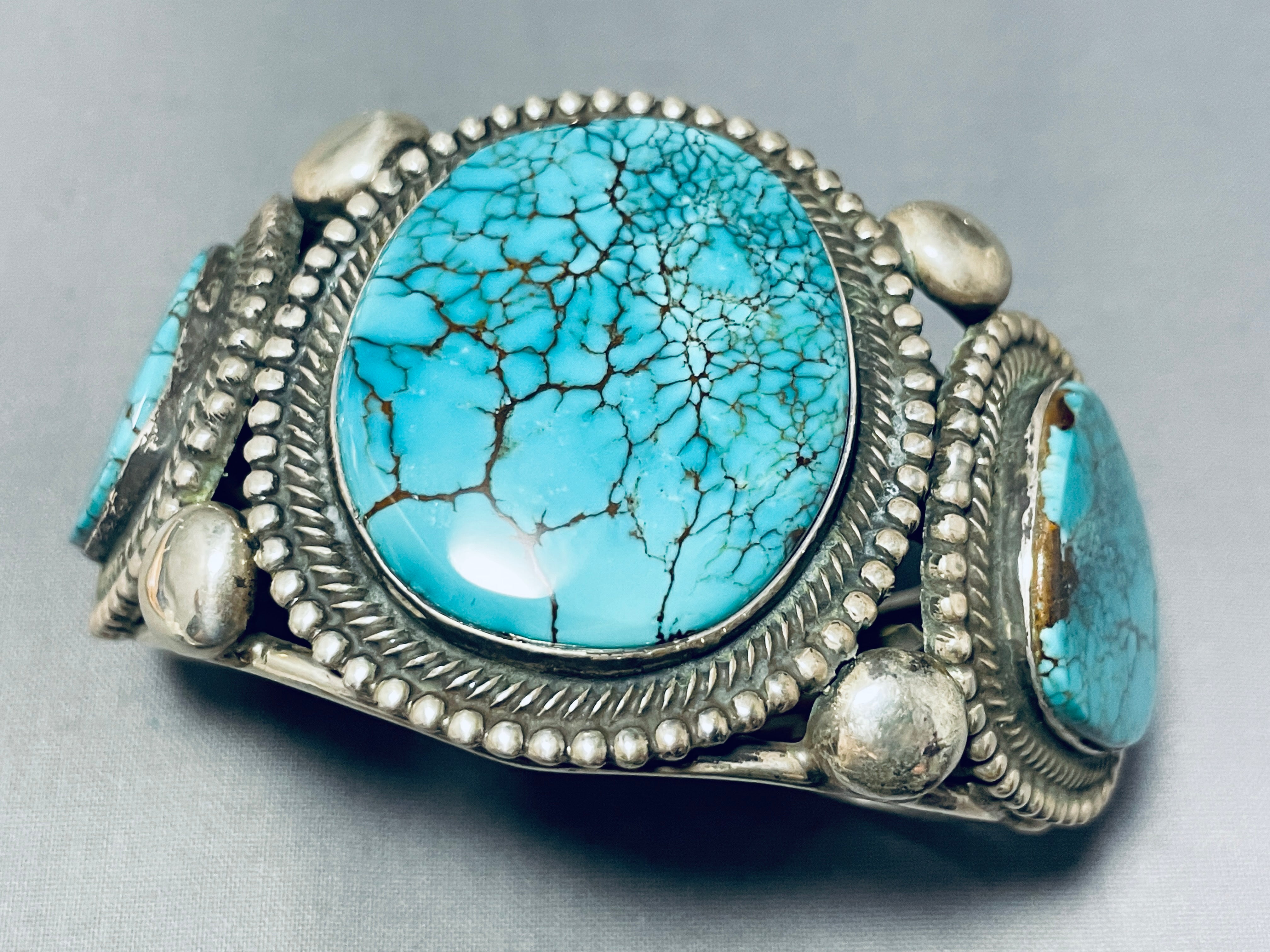 151g Vintage Native American Navajo Spiderweb Turquoise Sterling Silver Cuff Bracelet - Handmade Southwest Jewelry for Boho Fashion & Gift Giving