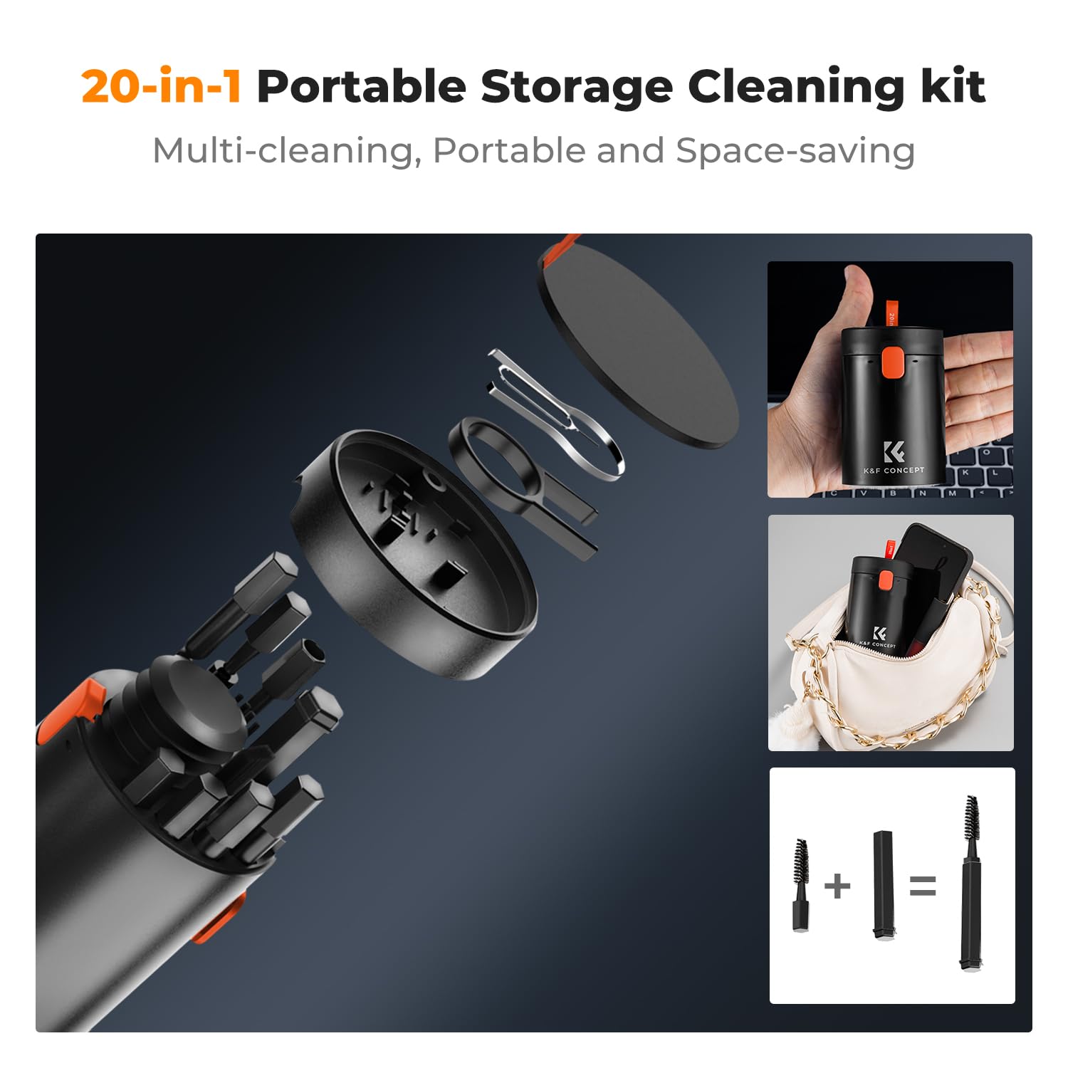 K&F Concept 20-in-1 Keyboard Cleaning Kit - Professional Laptop & Electronic Device Cleaner for iPhone, AirPods, MacBook, iPad, Camera, PC Monitor, Earbuds, TV & Tablet Screens - Perfect for Home, Office & Travel Use