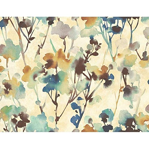 Modern Brass Chocolate Blue Watercolor Wallpaper with Twigs & Branches Design - Perfect for Living Room, Bedroom & Home Office Decor