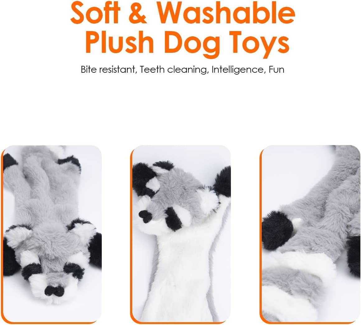 Laytek 5 Pack Durable Squeaky Dog Toys - Double Layer Reinforced Fabric, No Stuffing Plush Set for Small to Large Dogs (Raccoon, Squirrel, Lion, Tiger, Zebra) - Perfect for Indoor Play, Outdoor Fun, and Training Sessions