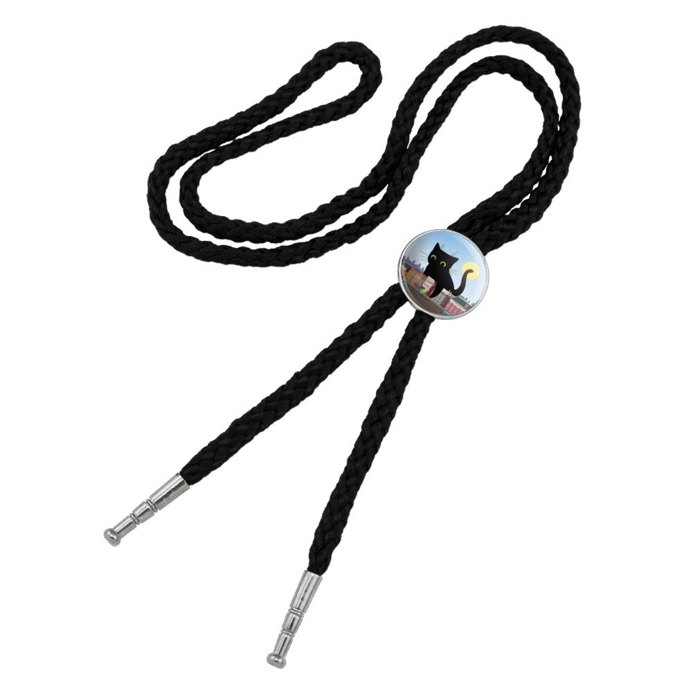 Western Southwest Cowboy Bolo Tie - Black Cat Playing with Cars Design | Unique Graphic Neckwear for Men | Perfect for Rodeos, Country Weddings & Western Fashion