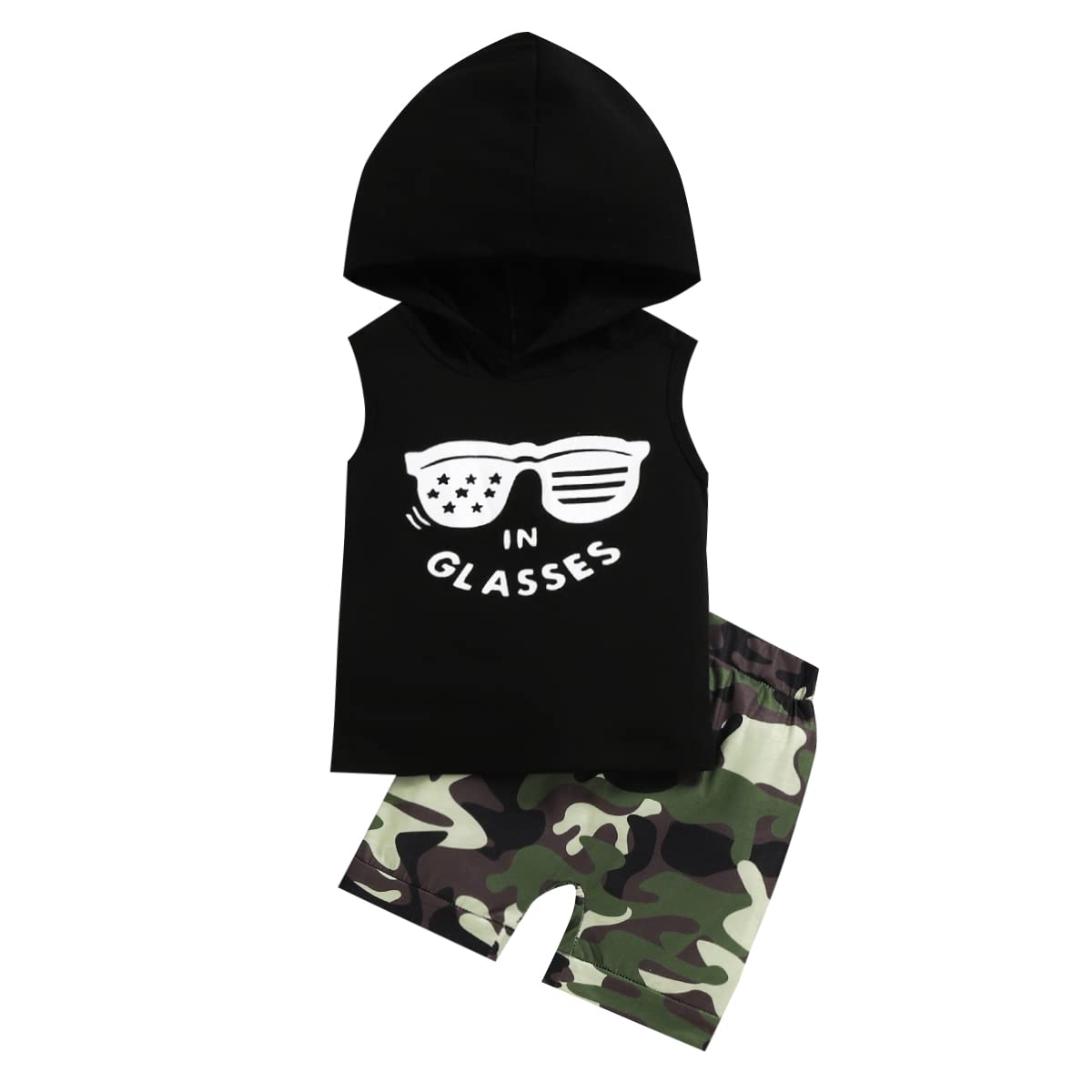 Chyrbaby Toddler Baby Boy Clothes Set - Letter Print Hoodie & Camo Shorts for Summer Outfits | Playtime, Park Visits & Casual Wear