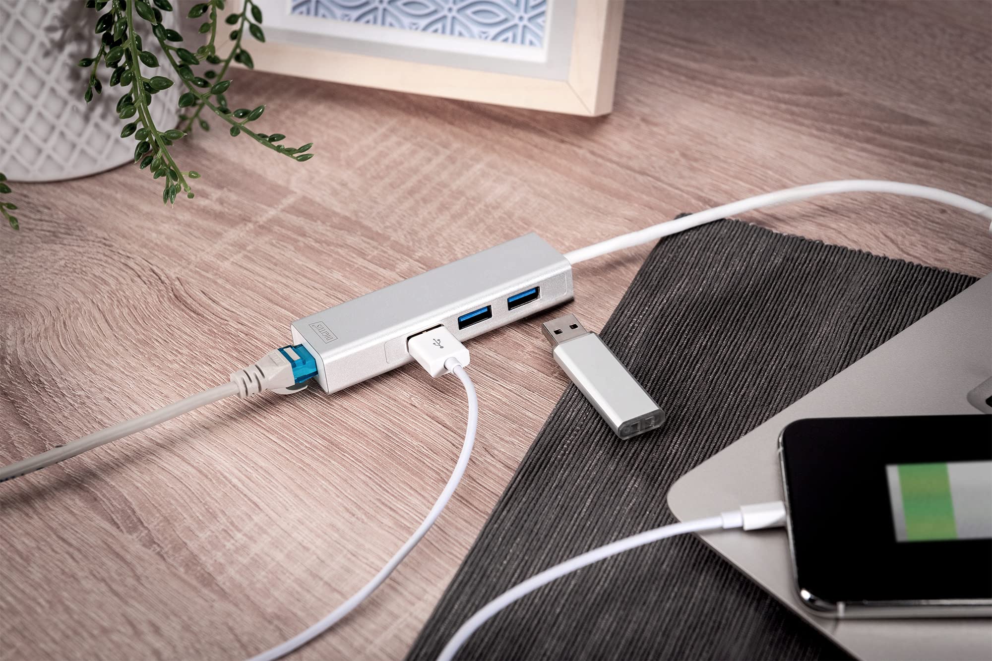 Assmann DIGITUS USB 3.0 3-Port Hub with Gigabit Ethernet Adapter - High-Speed Data Transfer for Laptop, Desktop, and Home Office Use