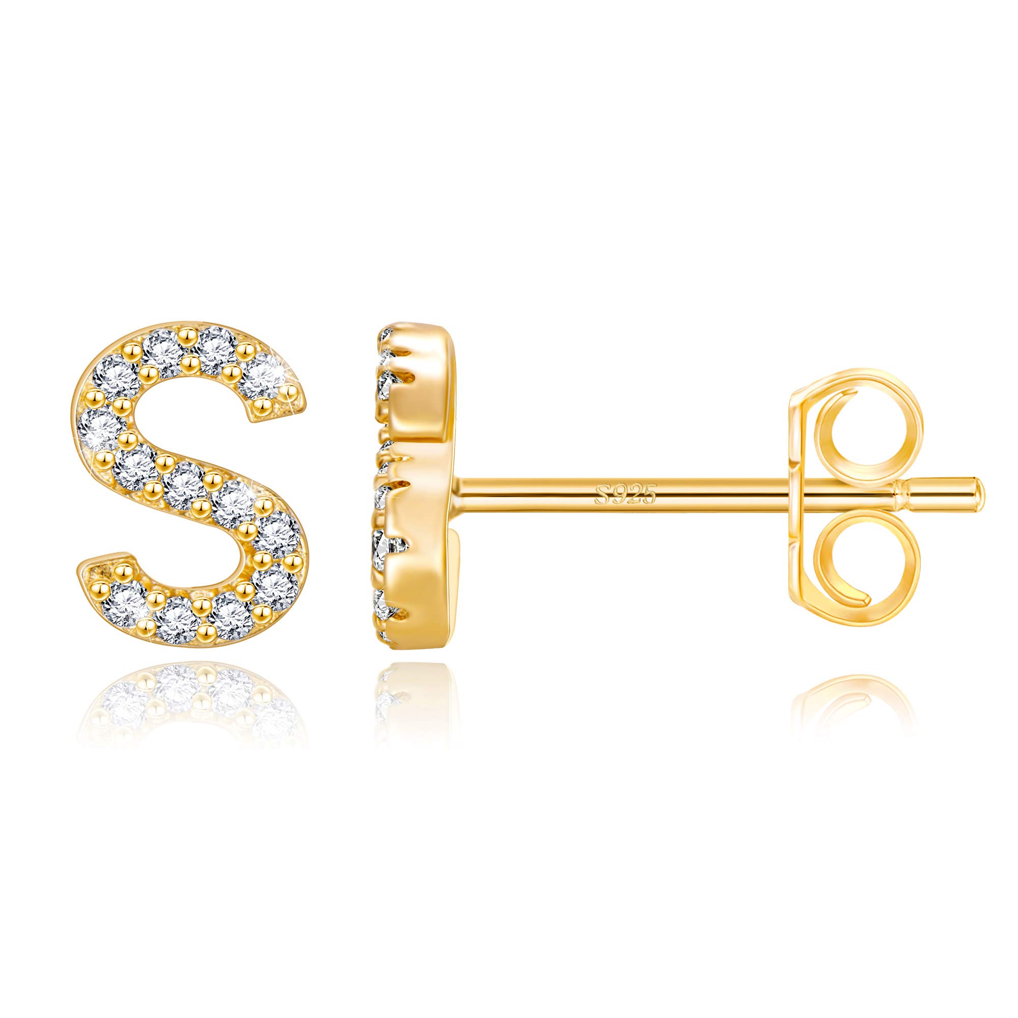 MONOOC Initial Stud Earrings for Women & Girls - S925 Sterling Silver Cubic Zirconia Hypoallergenic Earrings | Personalized Name Letter Jewelry for Birthdays, Gifts, Everyday Wear & Special Occasions