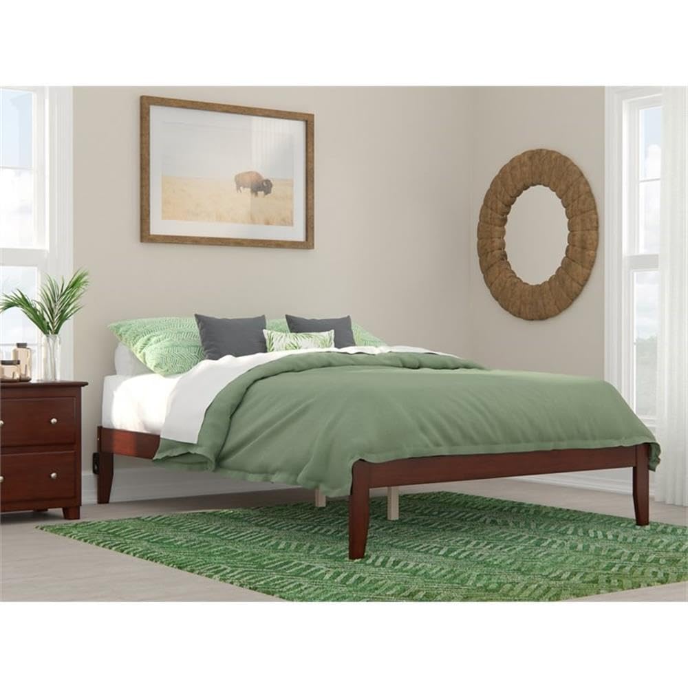 BOWERY HILL Modern Solid Wood Queen Bed Frame with USB Charging Ports - Walnut Finish for Bedroom Decor | Perfect for Contemporary Homes & Guest Rooms