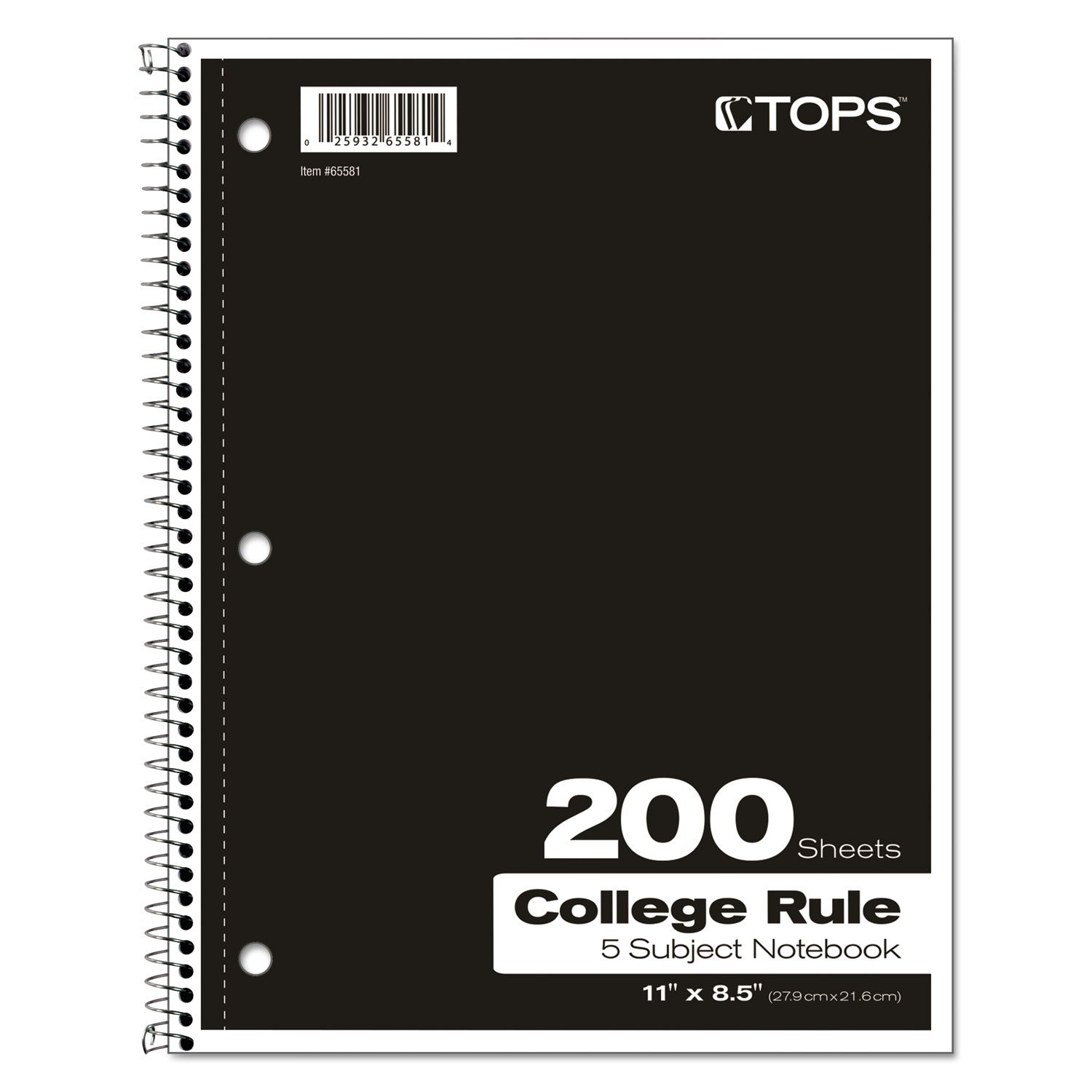 TOPS 65581 Coil Lock Wirebound Notebook - College/Medium Size 11 x 8.5 Inches, 200 Sheets White Paper - Perfect for School, Office & Journaling