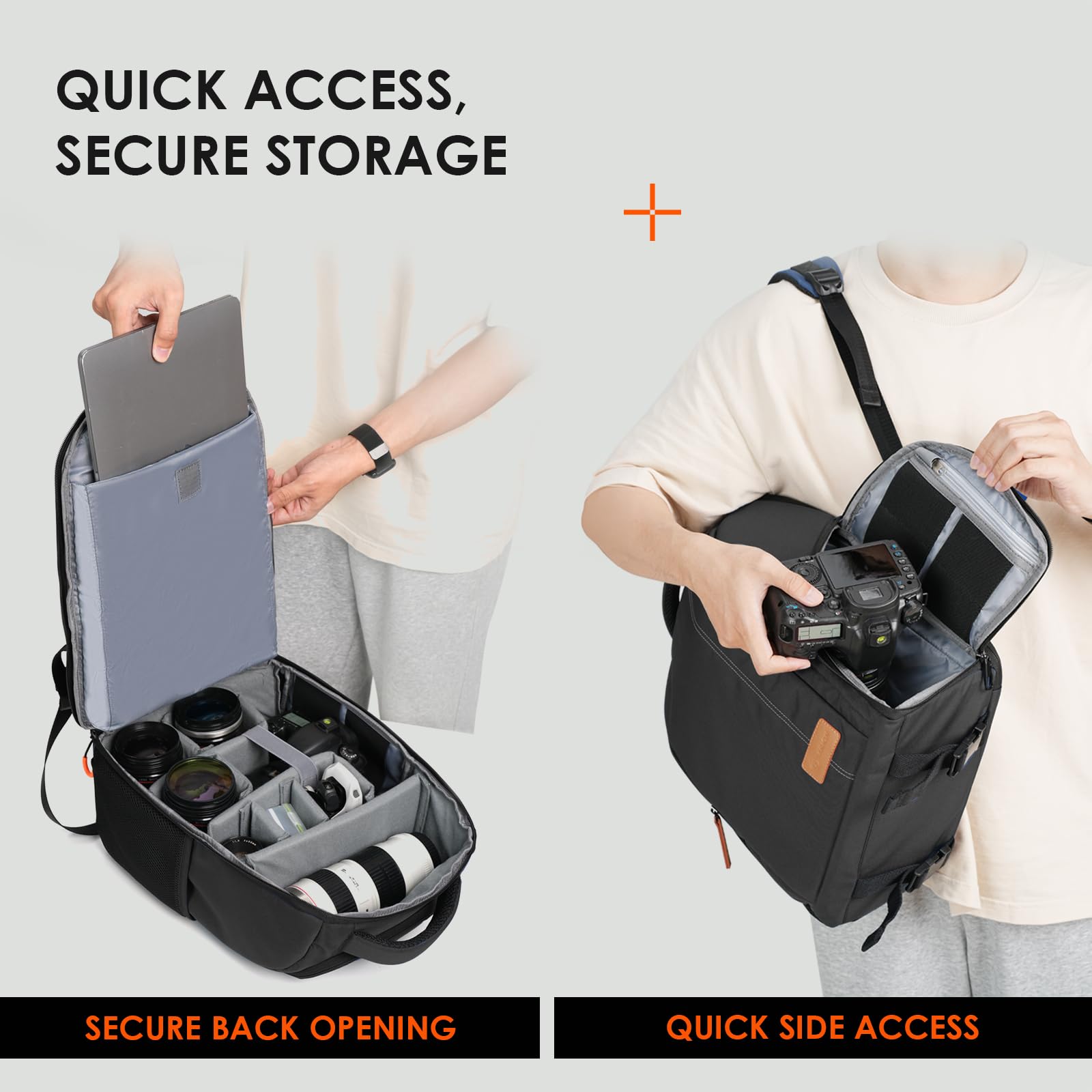 TARION Professional Waterproof Camera Backpack - Large Capacity DSLR/SLR Photography Bag with Padded Insert & 15'' Laptop Compartment for Canon Nikon Fuji Sony Cameras - Perfect for Travel, Hiking & Outdoor Photography
