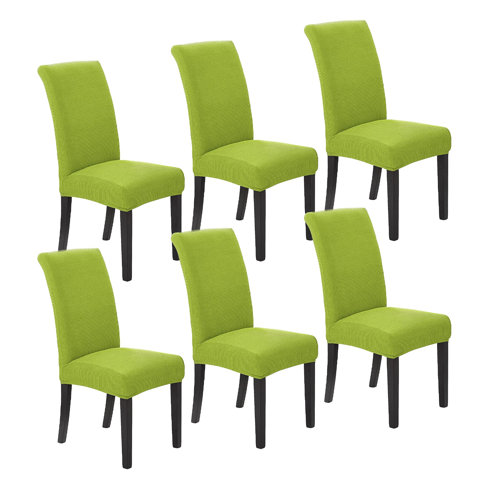 Stretchy Jacquard Dining Chair Covers Set of 6 - Elastic Textured Slipcovers for Kitchen & Banquet Chairs - Elegant Home Decor in Apple Green (6 Pack) | Perfect for Dining Rooms, Weddings & Holiday Gatherings