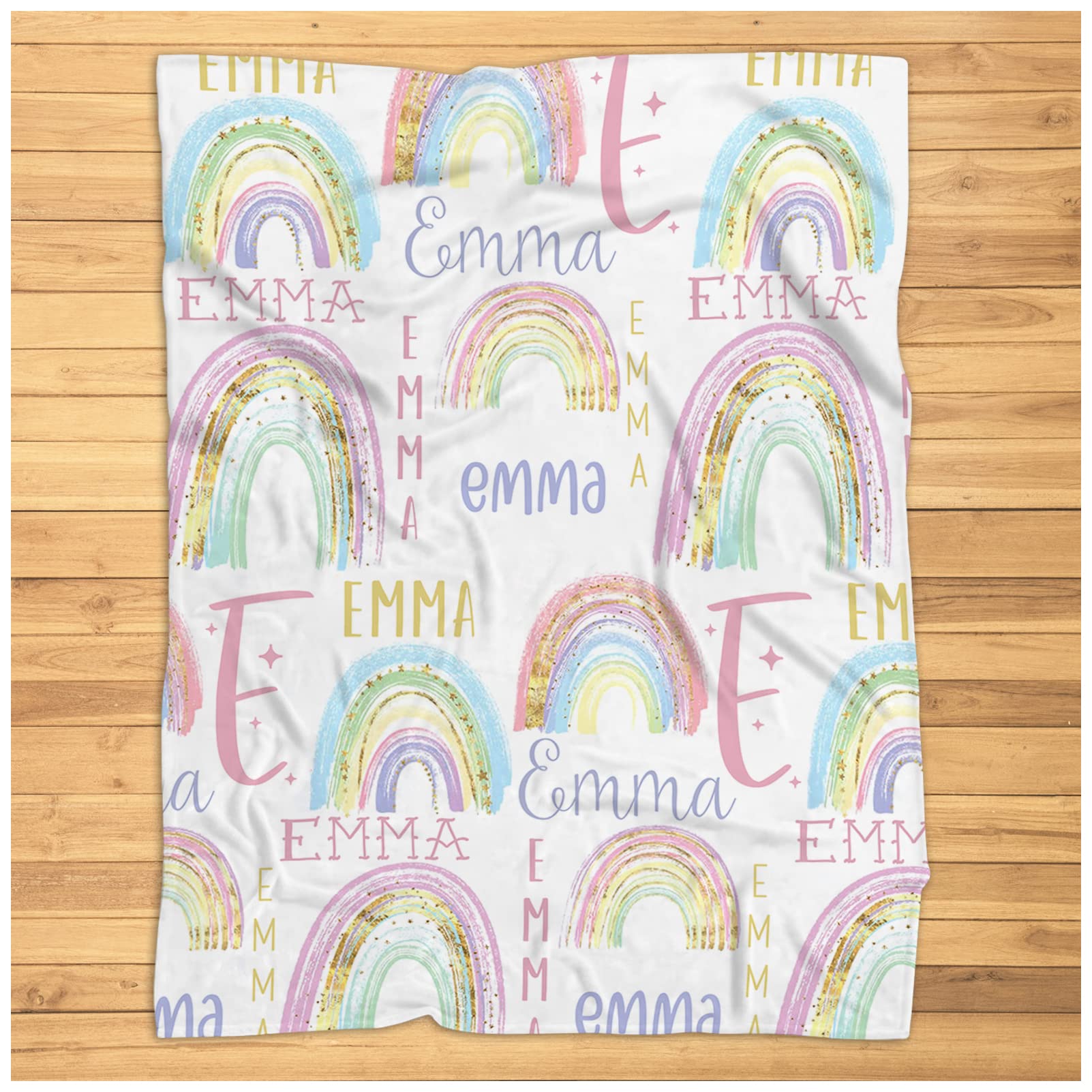 Personalized Rainbow Baby Blanket with Name - Super Soft Plush Blanket for Newborns, Baby Girls & Kids - Perfect Baby Shower Gift, Nursery Crib Blanket & Cozy Comfort Blanket for Snuggling