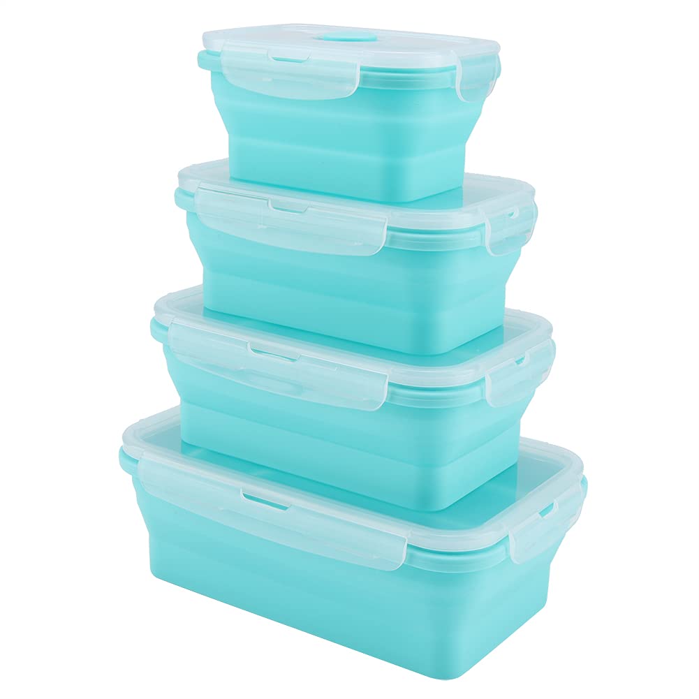 Horoper Bento Box - 350/500/800/1200mL Portable Silicone Lunch Box Set, Foldable Microwave-Safe Food Container for Students & Office Workers - Perfect for School, Work, Picnics & Meal Prep (Mint Green)