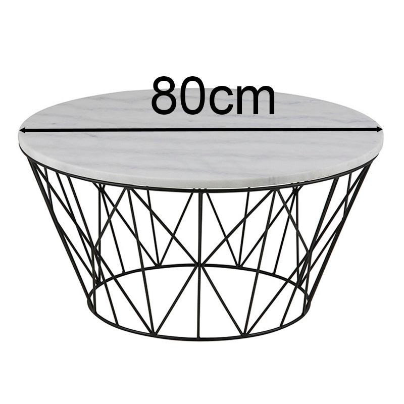 Modern White Marble Coffee Table 80cm - DARBY Stylish Living Room Centerpiece for Home Decor