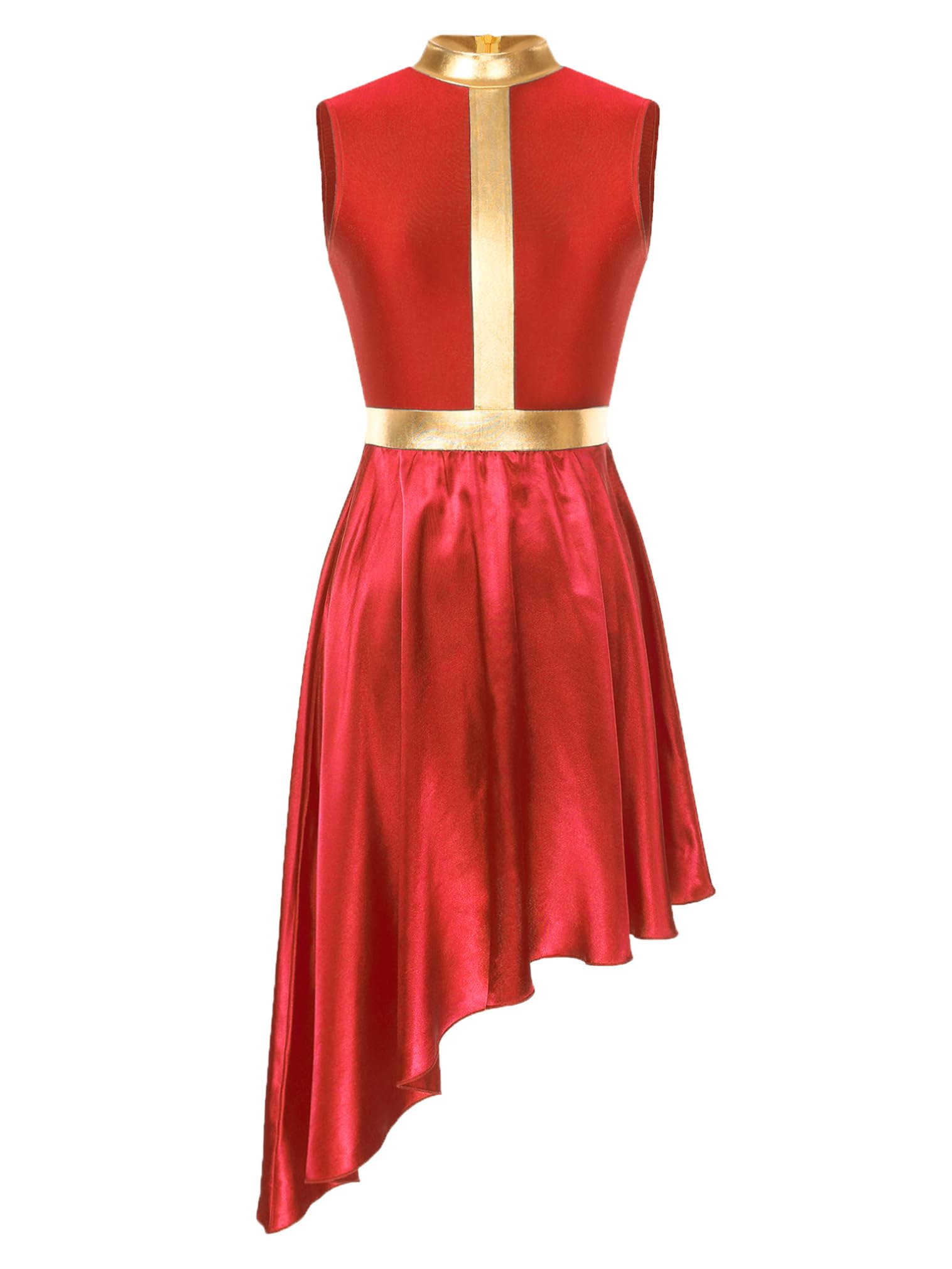 FEESHOW Women's Metallic Shiny Praise Dance Dress - Liturgical Worship Costume with Irregular Hem for Church Performances & Lyrical Dance
