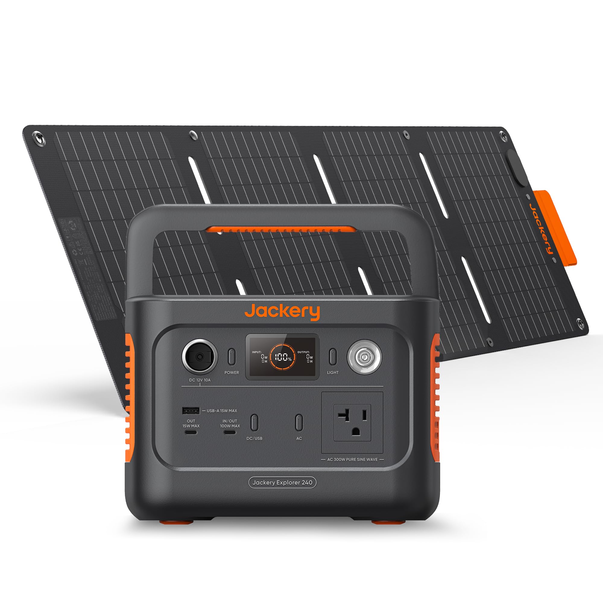 Jackery Solar Generator 240 v2 with 40W Mini Solar Panel | 256Wh LiFePO4 Battery | 300W AC & 100W USB-C Output | Ultra Fast Solar Charging for Outdoor Camping, RV Trips, Home Backup & Emergency Power Supply | Portable Solar Power Station for Off-Grid Living, Road Trips & Natural Disasters