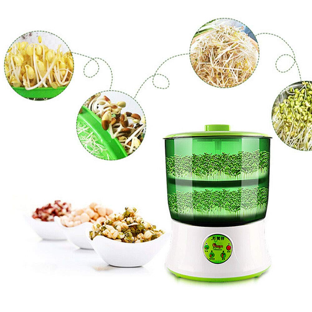 Automatic 2-Layer Bean Sprout Maker Machine - 110V Smart Electric Seed Sprouter for Healthy Homegrown Sprouts | Perfect for Kitchen, Vegan Diet & Organic Gardening