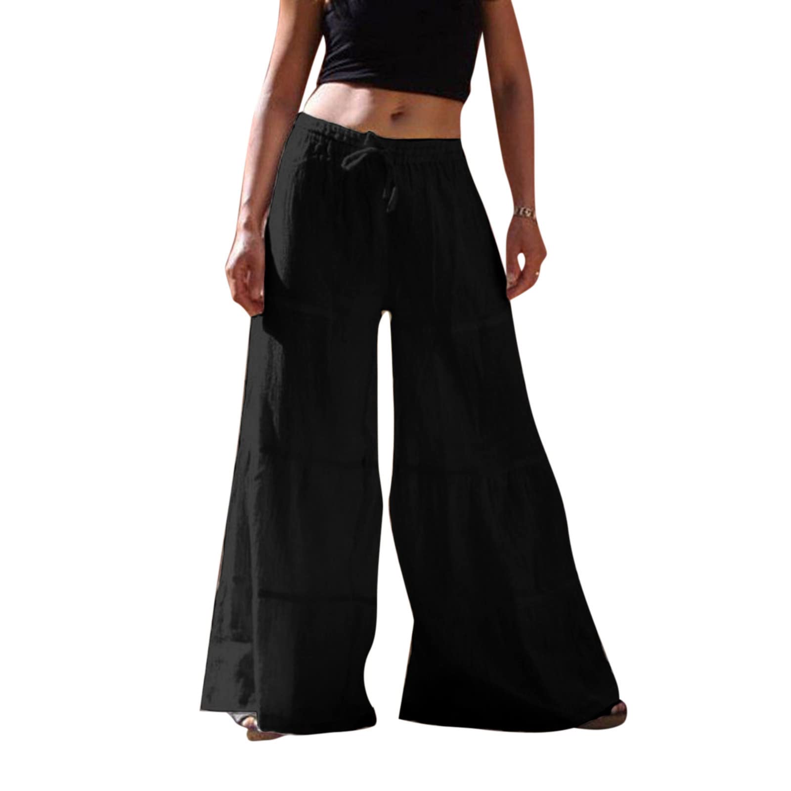 Women's Summer Cotton Linen Wide Leg Pants - Comfortable Loose Fit with Drawstring Waist for Business Casual & Office Wear | Perfect for Work, Travel & Relaxation