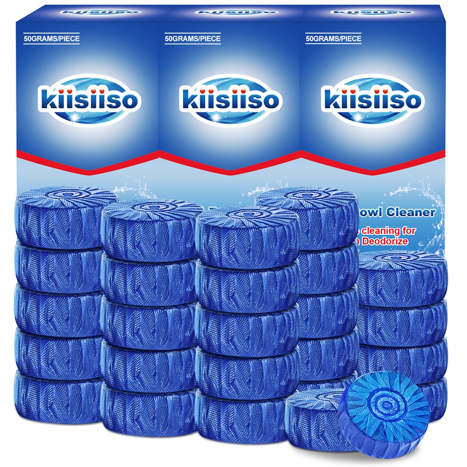 KIISIISO Automatic Toilet Bowl Cleaner Tablets - 30 Pack | Long-Lasting 300 Brushes with Strong Detergent Power | Fresh Pine Scent | Bathroom & Toilet Tank Cleaner | Ideal for Home, Office & Hotel Use