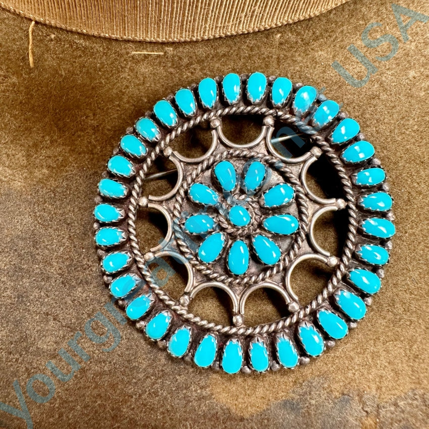 Authentic Navajo Sterling Silver Turquoise Rosette Pin Pendant by Larry Moses Begay – Perfect for Jewelry Making, Gifts & Southwest Fashion