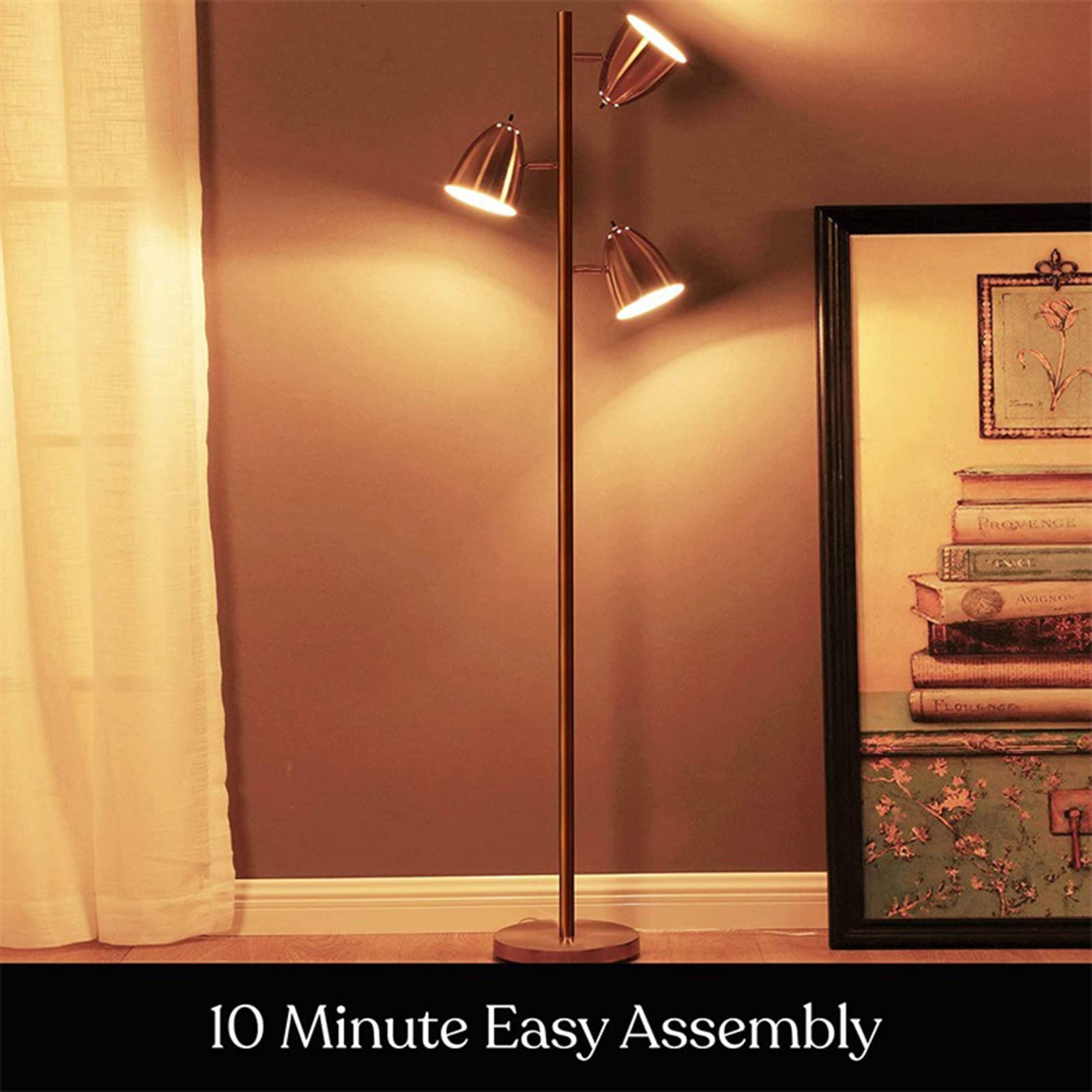 **3-Arm Adjustable Tree Floor Lamp - 360° Swivel Reading Light for Living Room, Bedroom & Office - Tall Standing Pole Lamp with 3 Bulbs (Gold) - Perfect for Cozy Reading, Task Lighting & Ambient Illumination**