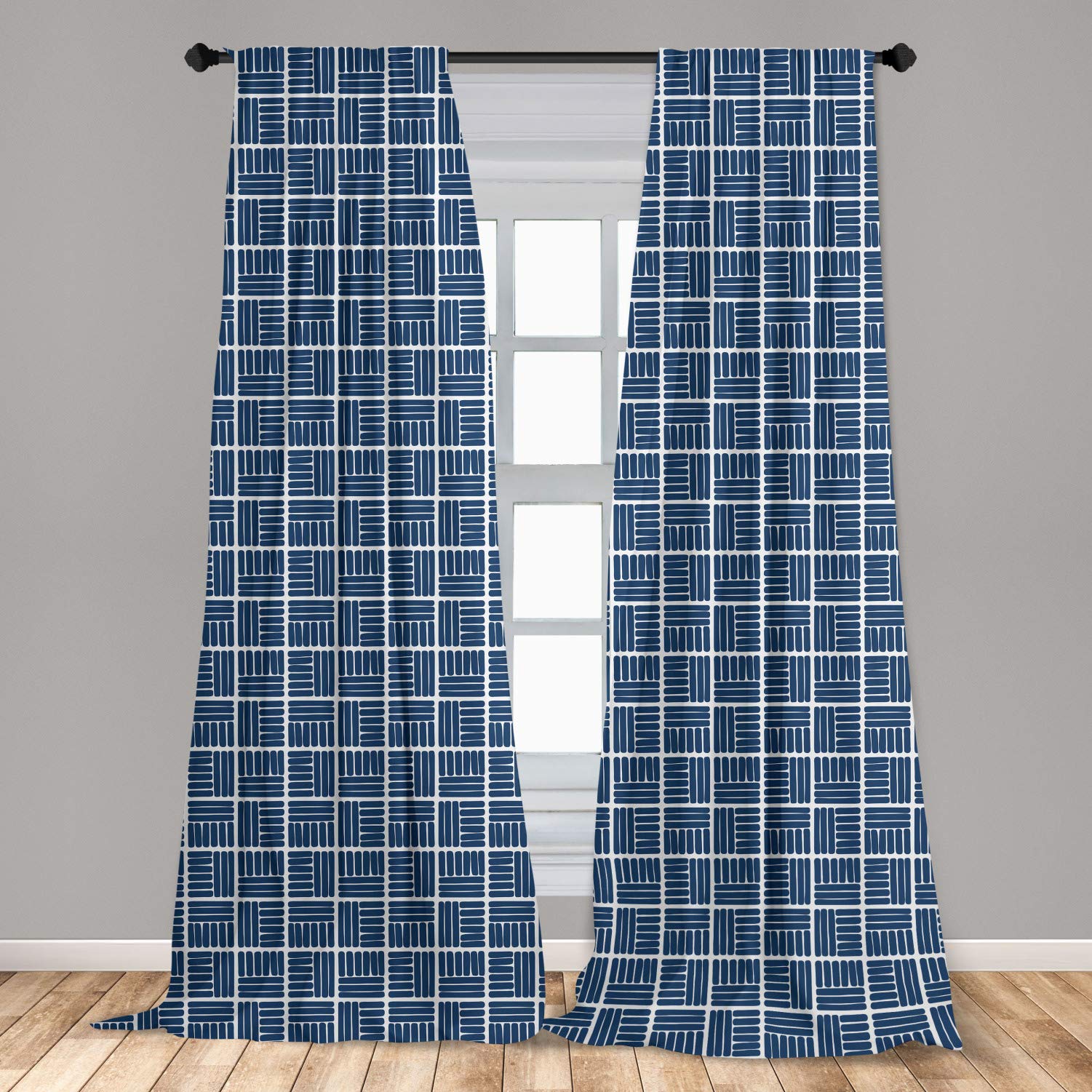 Ambesonne Geometric Curtains - Modern Stripes & Squares Minimalist Design, 2 Panel Set (28