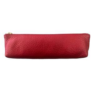 Genuine Leather Large Red Pen Case with Nylon Lining & Zipper Closure - Perfect for Office, School, Travel & Gift Giving