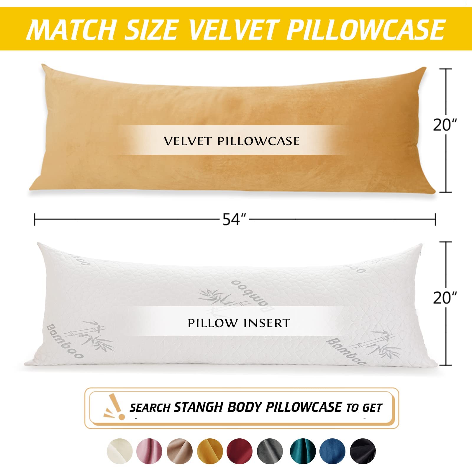 StangH Full Body Pillow with Removable Cover - 20x54 Inch Large Support Pillow for Side & Back Sleepers - Shredded Memory Foam Hug Pillow for Pregnancy, Cuddling & Comfort - Perfect for Bed, Sofa & Travel Use