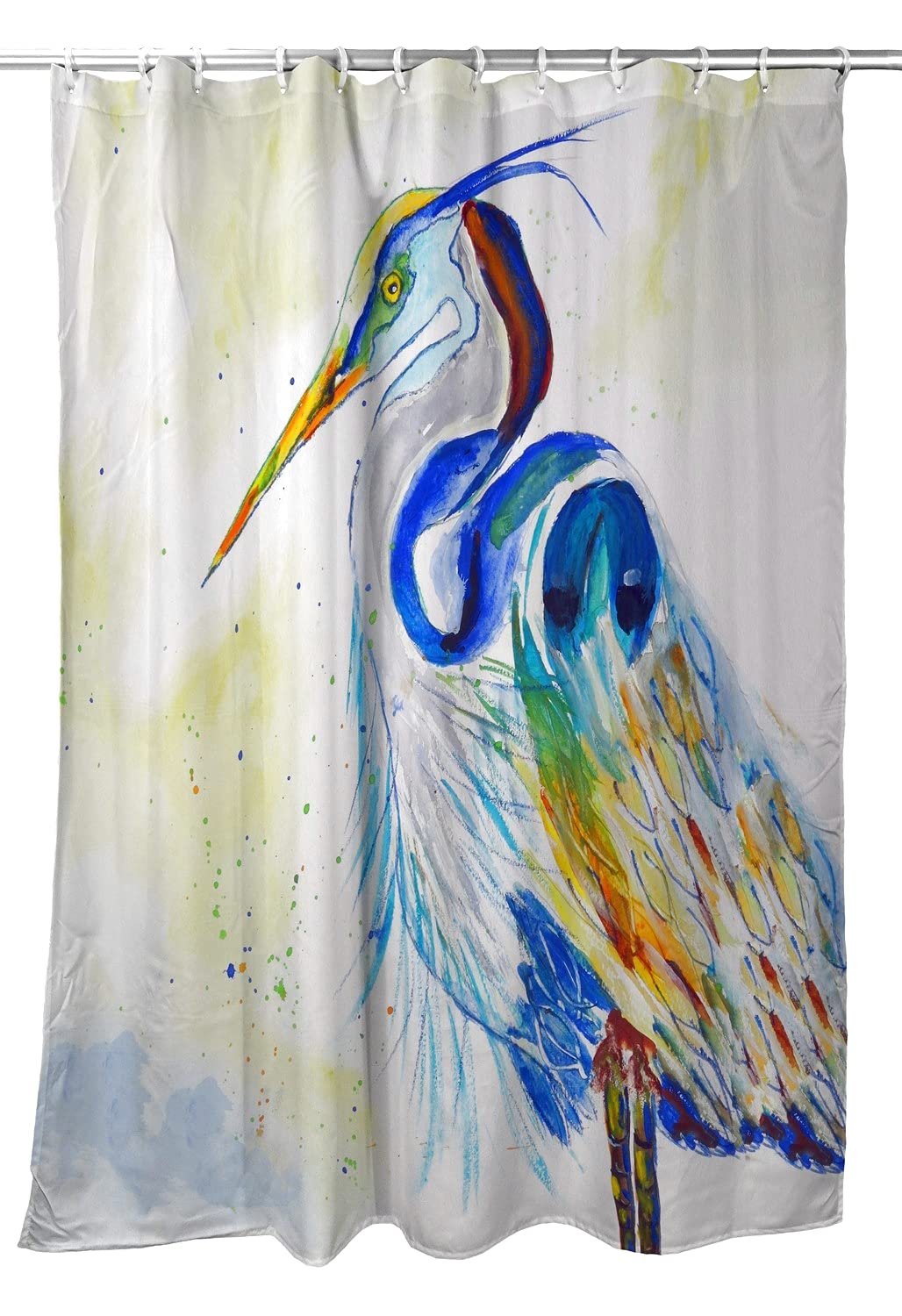 Betsy Drake Watercolor Heron Shower Curtain - Elegant Bathroom Decor with Blue Heron Bird Design - Perfect for Coastal, Nature-Inspired, or Spa-Like Bathrooms