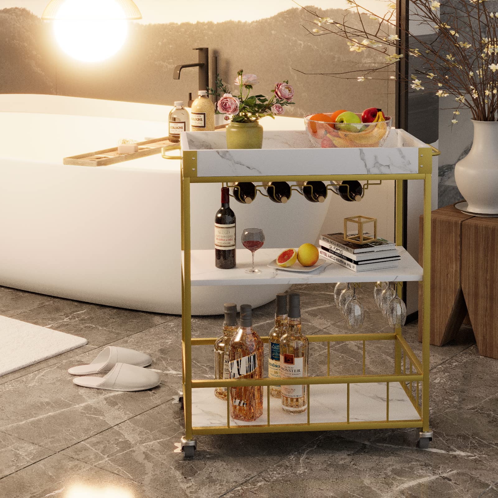 Gold Bar Cart with Wheels - 34